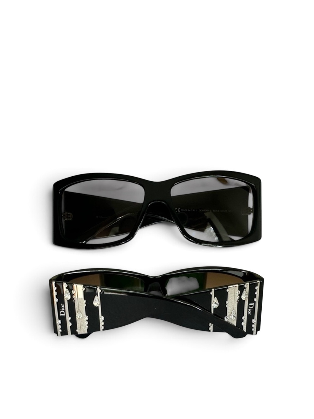DIOR  Diorrain 1 Vintage Oversized Crystal Sunglasses – Black Y2K